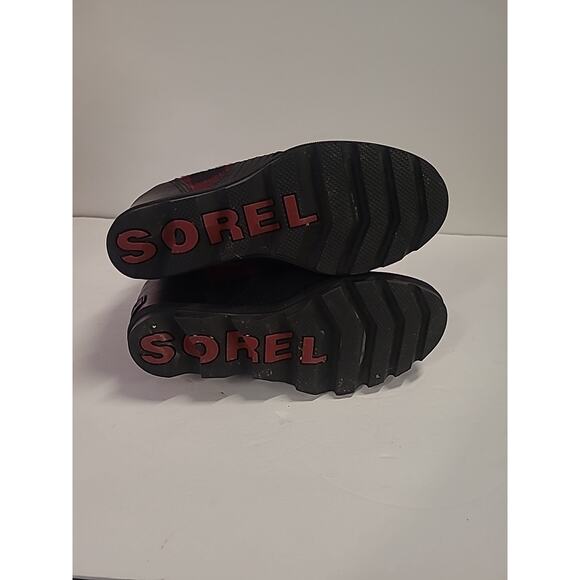 Sorel Lexie Boots Women's 8 Black Red Leather Buffalo Plaid Hidden Wedge Booties - Picture 12 of 12